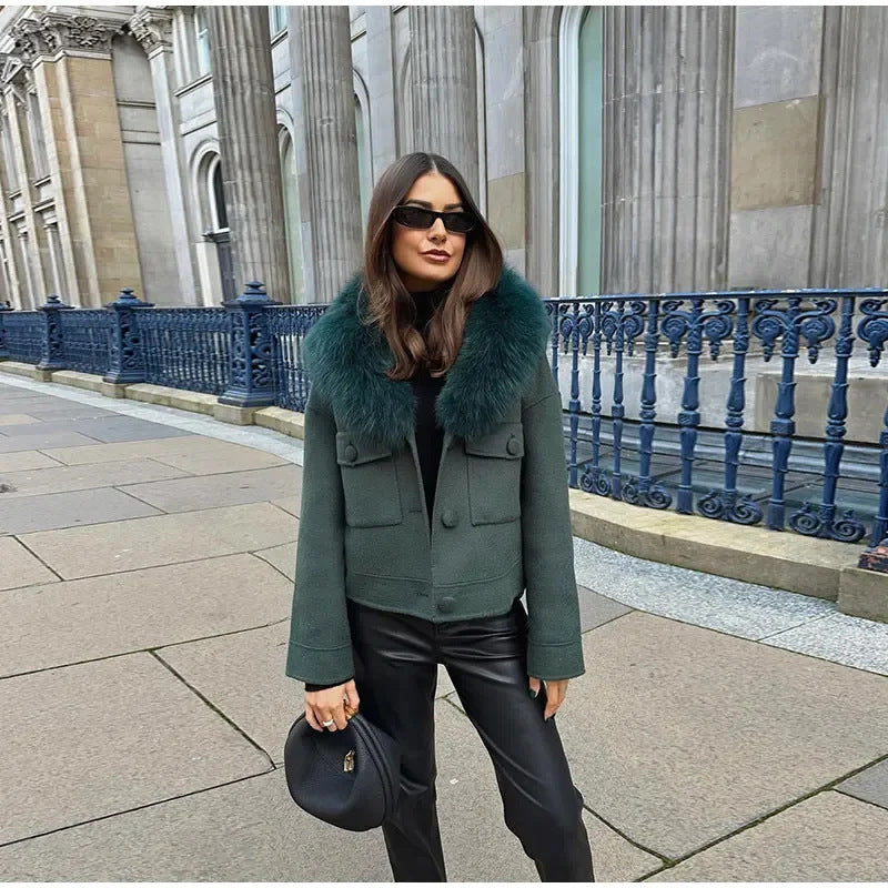 Damen Winterjacke Abnehmbarer Kunstfellkragen Norvielle - Norvielle