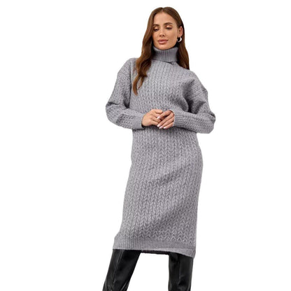 Damen Strickpullover Hochkragen Kabelmuster