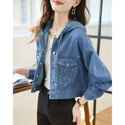 Damen Kurzjeansjacke mit Kapuze und Taschen