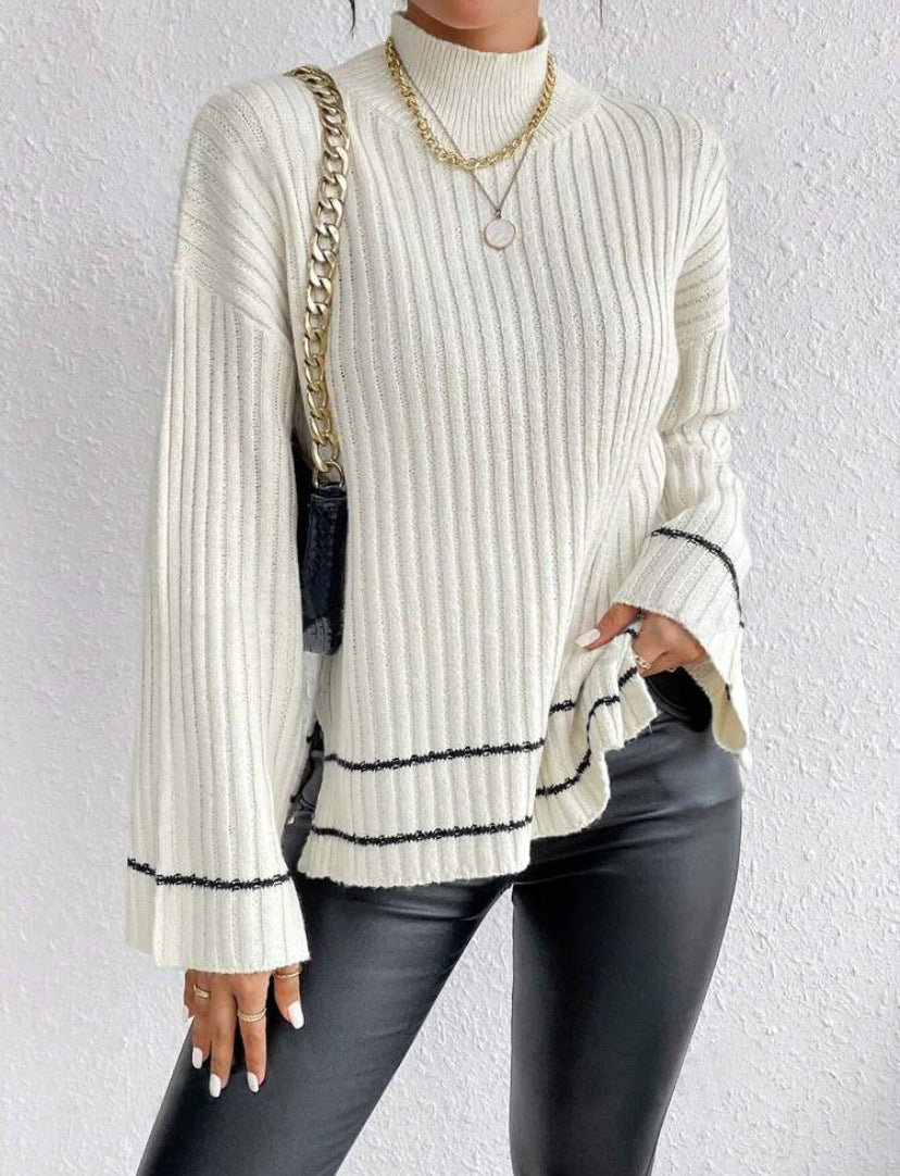 Damen Rollkragenpullover Gerippt Winterweiß