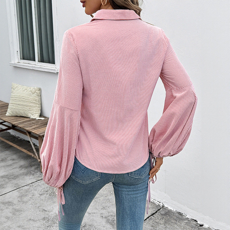 Damen Bluse Voluminöse Ärmel Streifenmuster Weiß