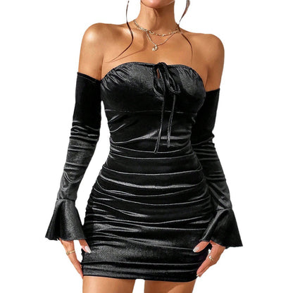 Damen Minikleid Langarm Elegant Rüschendesign
