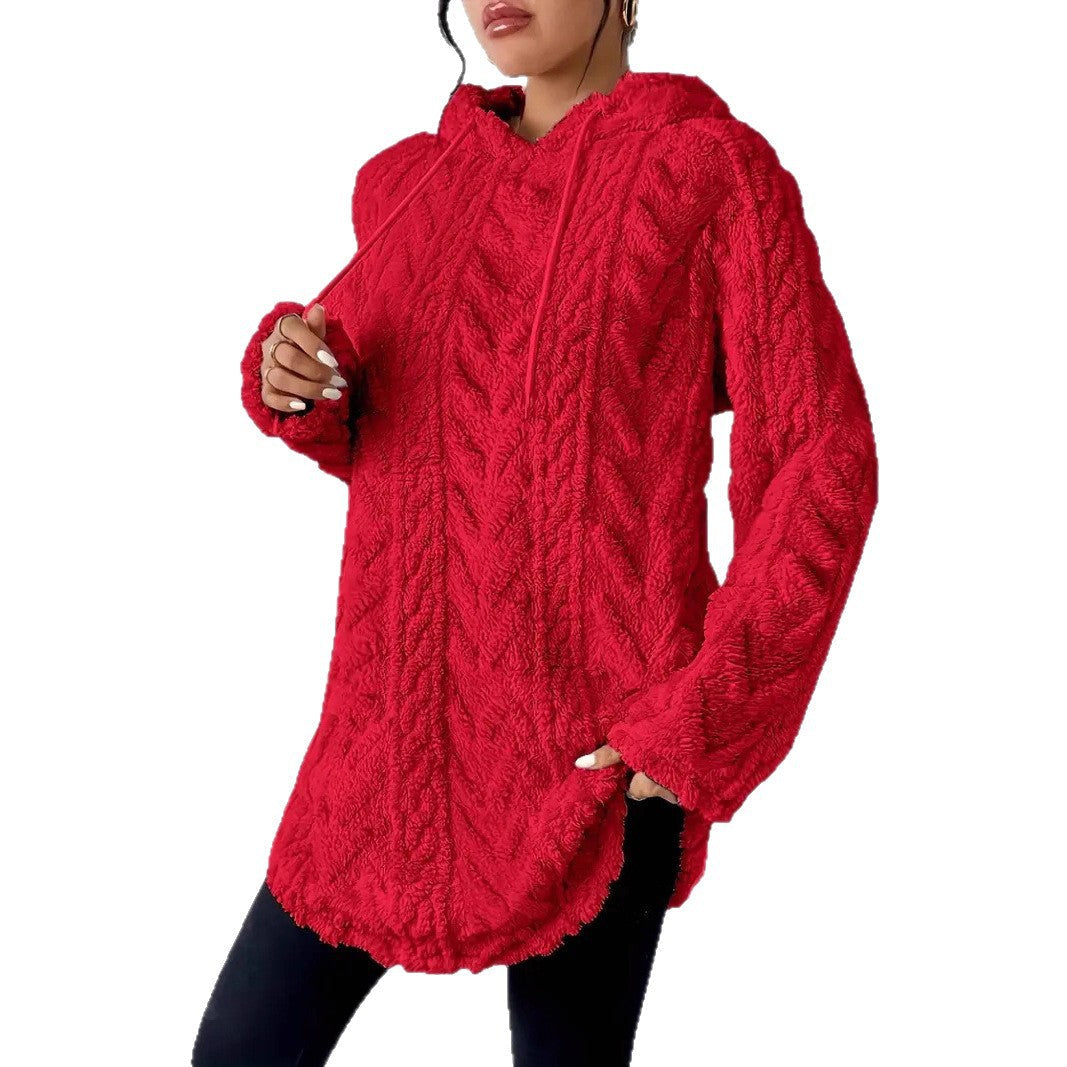 Damen Fleece-Hoodiejacke Rippdesign Kuschelig Grau