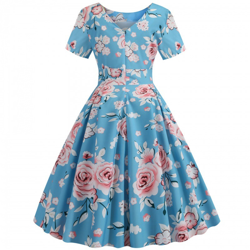 Damen A-Linien Kleid Floralmuster schwingender Rock