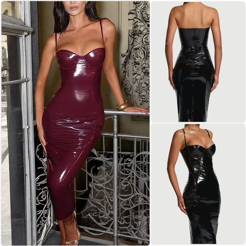 Damen Trägerloses Bodycon-Kleid Glänzend - Norvielle