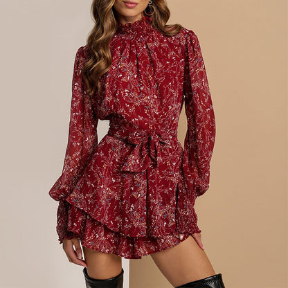 Damen Minikleid Rüschen-Details Hochkragen Norvielle - Norvielle