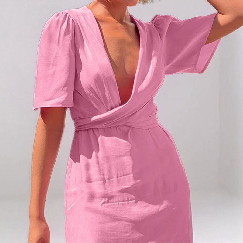 Damen Maxikleid V-Ausschnitt Puffärmel Norvielle