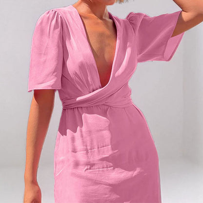 Damen Maxikleid V-Ausschnitt Puffärmel Norvielle
