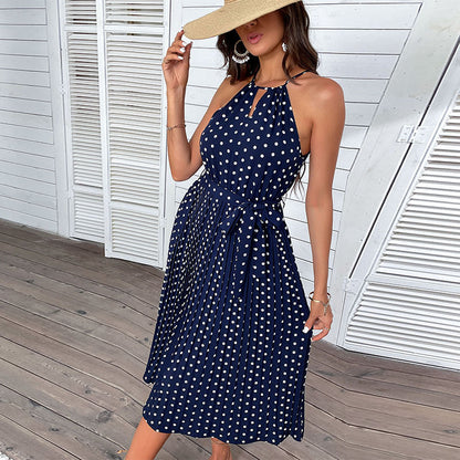 Damen Midikleid Punkte-Muster Taillierter Gürtel Norvielle - Norvielle