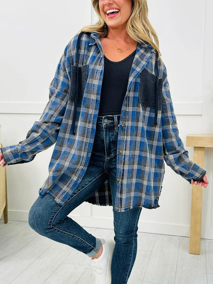 Damen Karo-Hemdjacke Oversized mit Fransen Details Norvielle