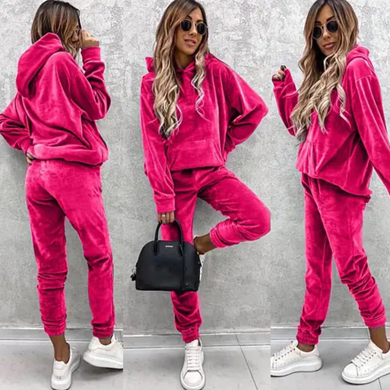 Damen Velours-Jogginganzug mit Kapuze elastisch Norvielle