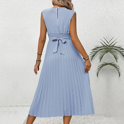 Damen Maxikleid Plissiert Wickelausschnitt Elegantes Design