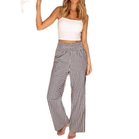 Damen Karohose Elastischer Bund Eingrifftaschen Norvielle