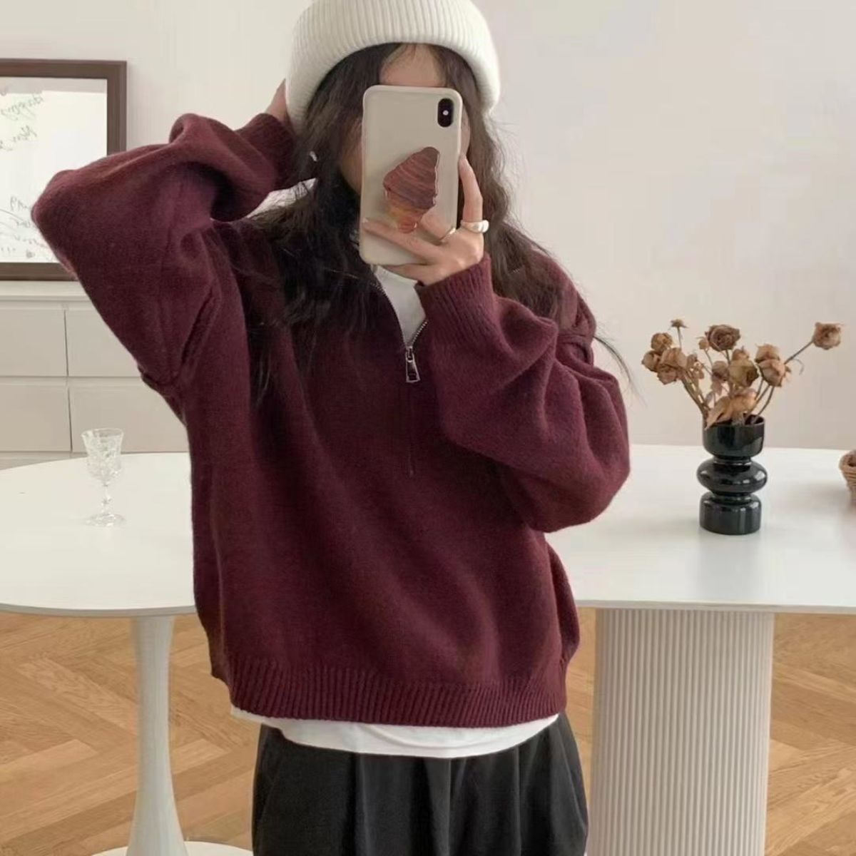 Damen Pullover Halb-Reißverschluss Norvielle