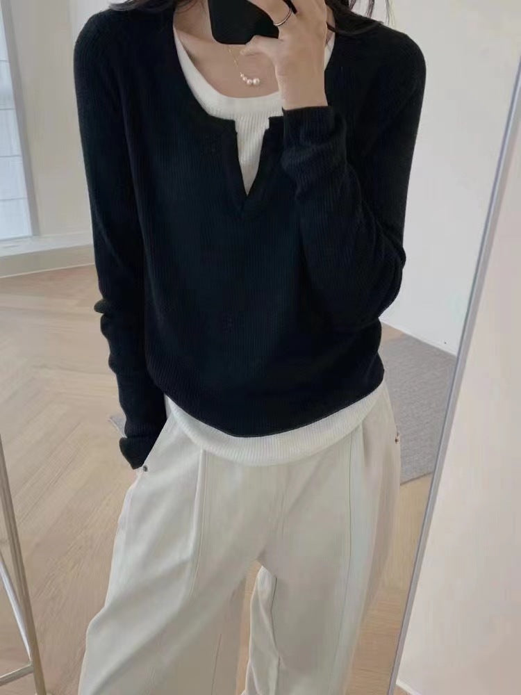 Damen Feinstrickpullover V-Ausschnitt Raglanärmel Norvielle