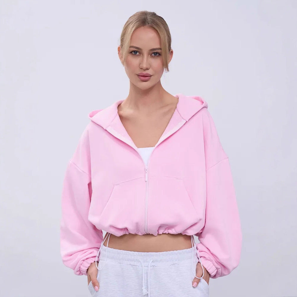Damen Cropped Kapuzenjacke Voluminöse Ärmel Praktische Taschen - Norvielle