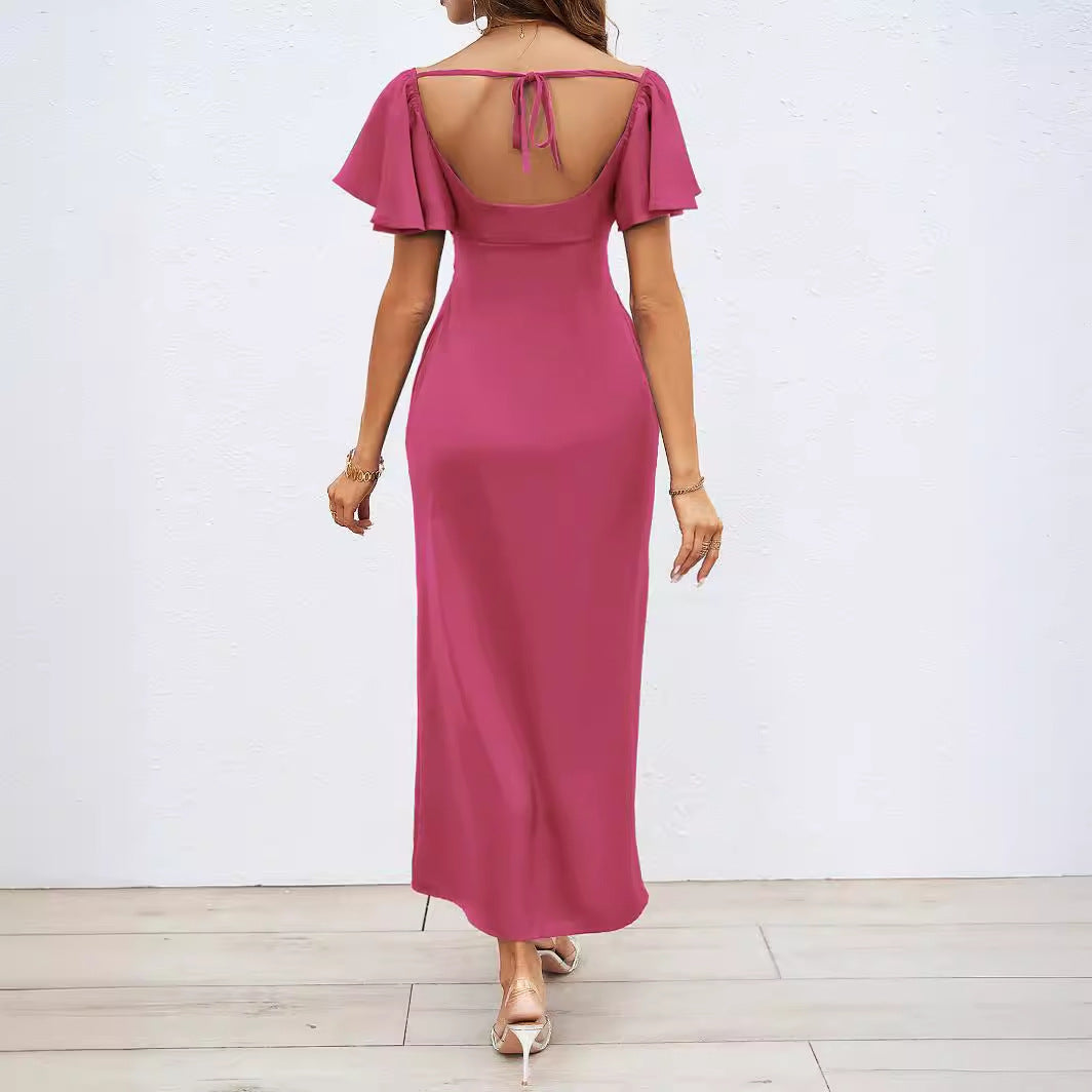 Damen Maxikleid Schulterfrei Elegant Fließend