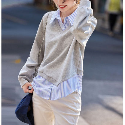 Damen Pullover V-Ausschnitt mit Unterhemd-Effekt Norvielle