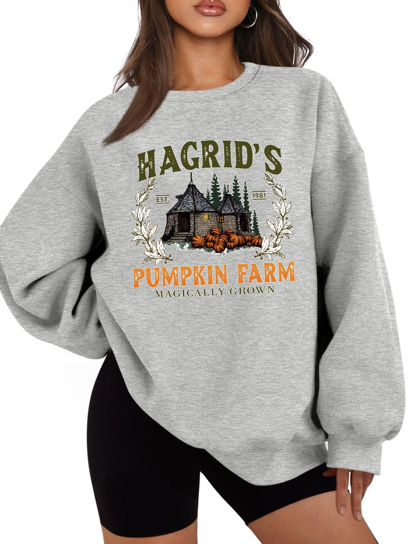 Damen Sweatshirt Rundhalsausschnitt Kürbis-Motiv Norvielle