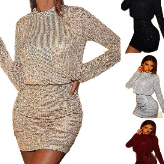 Damen Kurzkleid Glitzernd Langärmlig