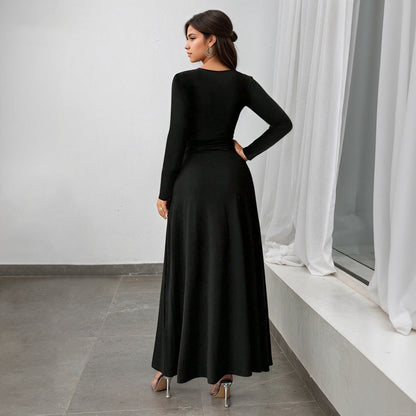 Damen Maxikleid V-Ausschnitt Hohes Bein Norvielle
