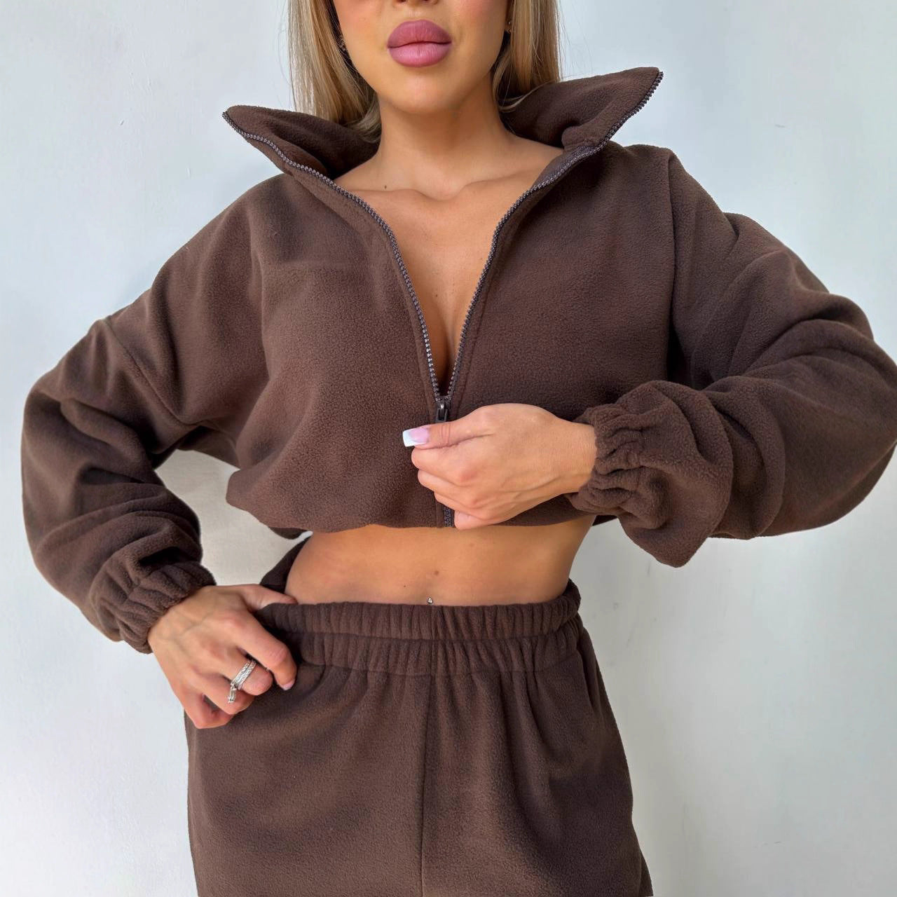 Damen Cropped Fleecejacke Reißverschluss Lässiger Schnitt Norvielle - Norvielle