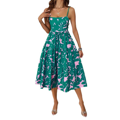 Damen Midikleid mit Blumenmuster Voluminöser Rock