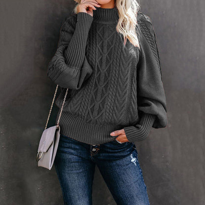 Damen Strickpullover Stehkragen Zopfmuster