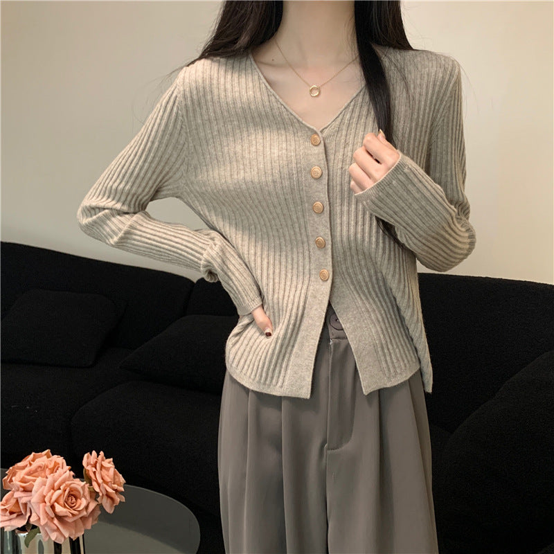 Damen Strickjacke V-Ausschnitt Dekorative Knöpfe Norvielle - Norvielle