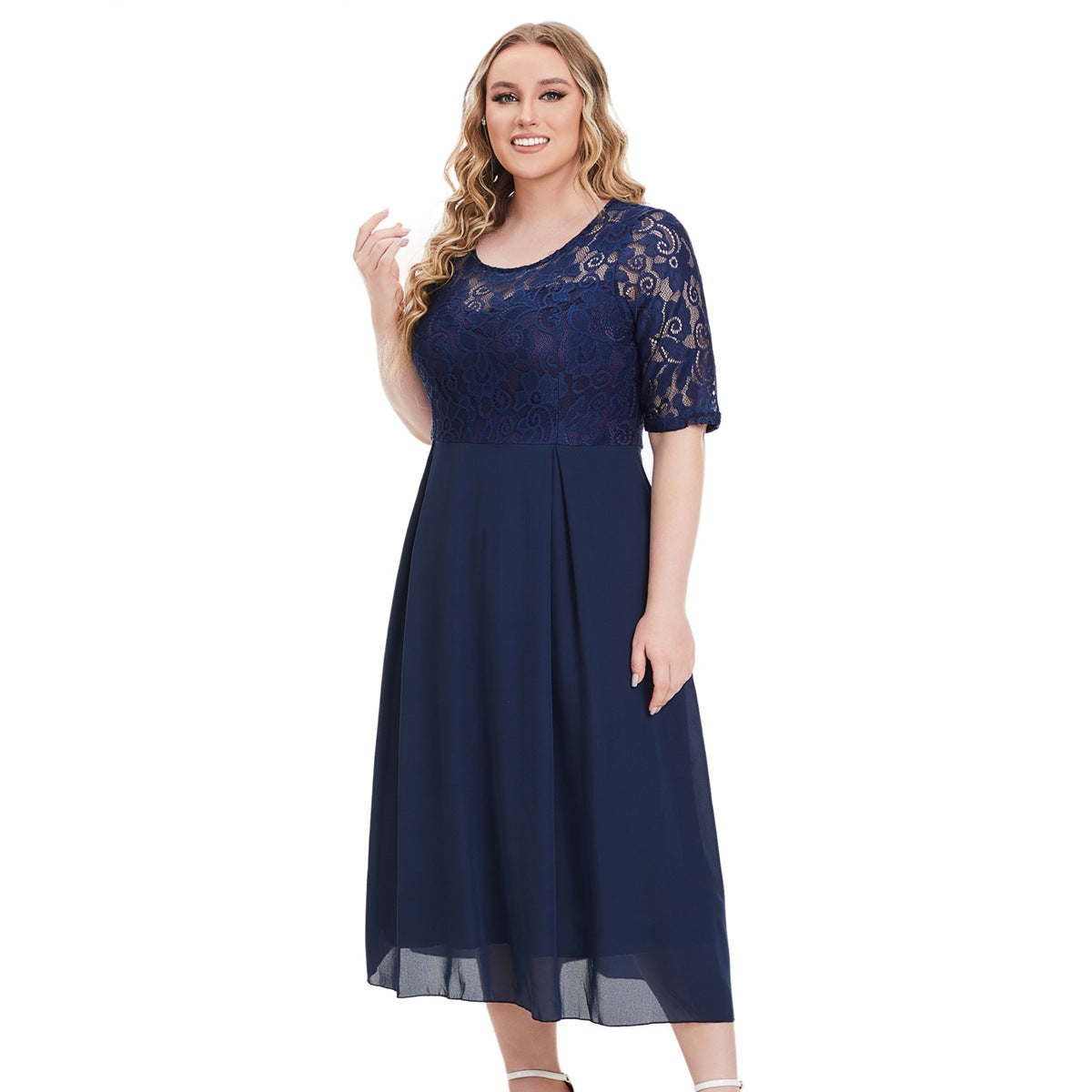 Damen Kleid Liv Chiffon Leichter Stretch Maxilänge