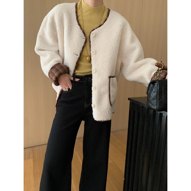 Damen Oversized Fleecejacke Kuschelig Kontrastdetails Norvielle