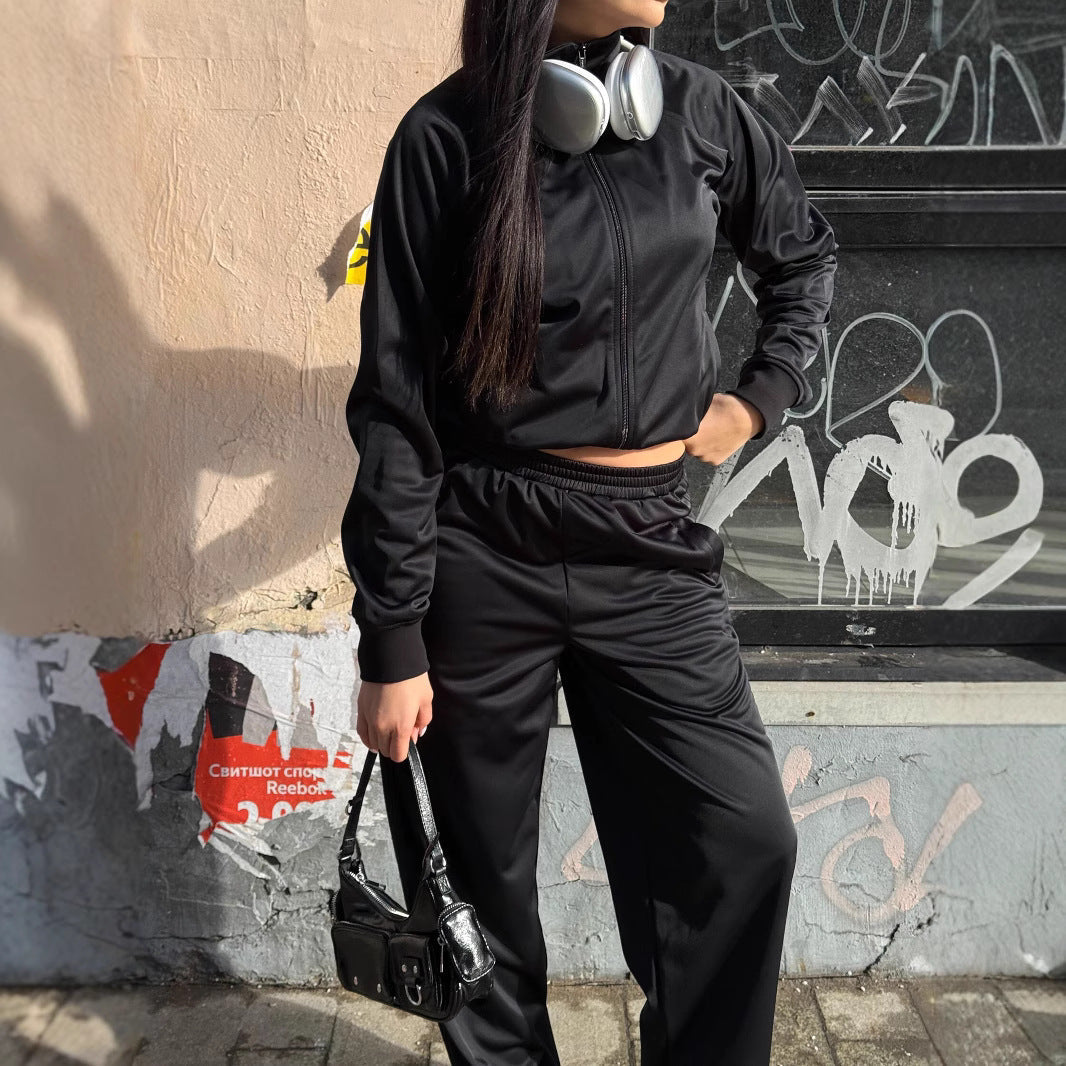 Damen Trainingsanzug Set Stehkragen Dekorative Taschen