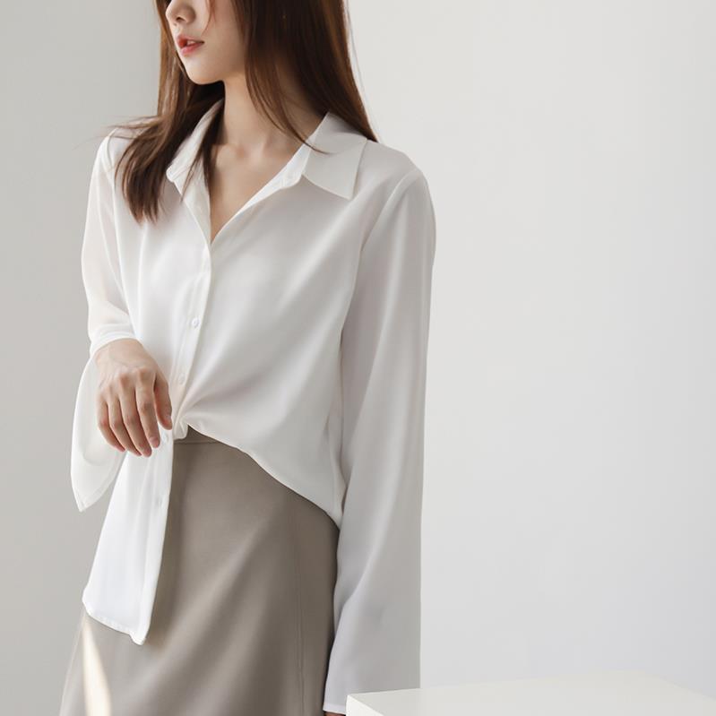 Damen Hemdbluse Trompetenärmel Seide Elegantes Design
