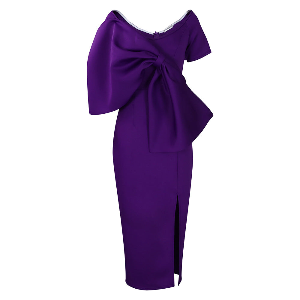 Damen Kleid Figurbetont Voluminöser Schleifendetail