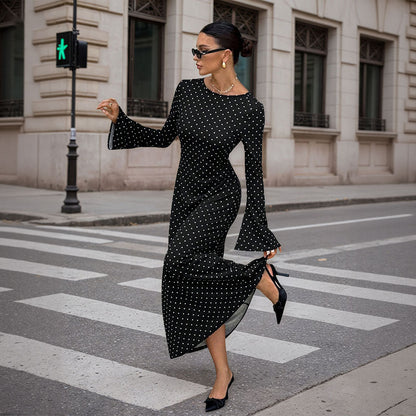 Damen Maxi-Kleid Punkte-Dessin Ärmel Norvielle