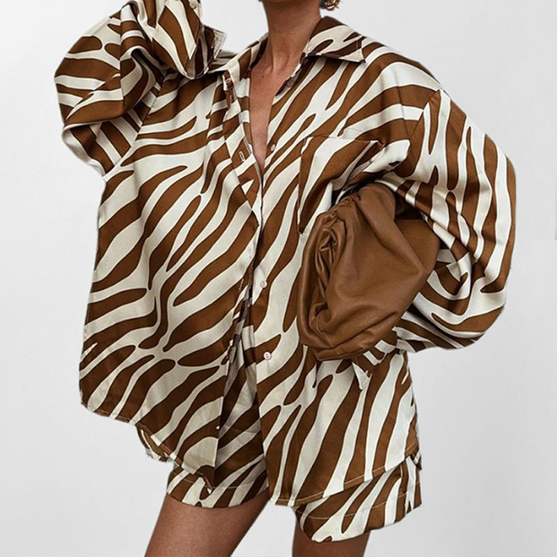 Damen Oversized Hemd mit Zebrastreifenmuster