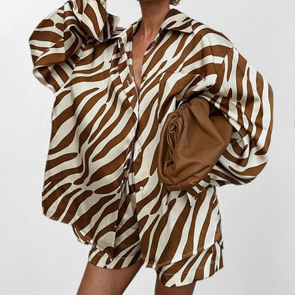 Damen Oversized Hemd mit Zebrastreifenmuster
