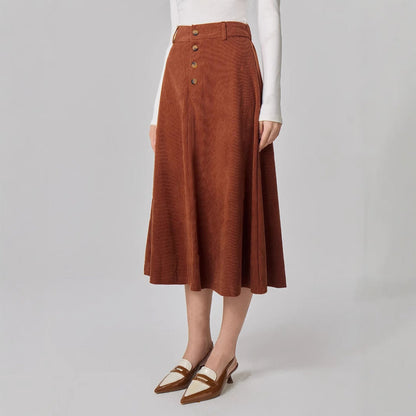 Damen A-Linie Rock Midi Elegant Knöpfe