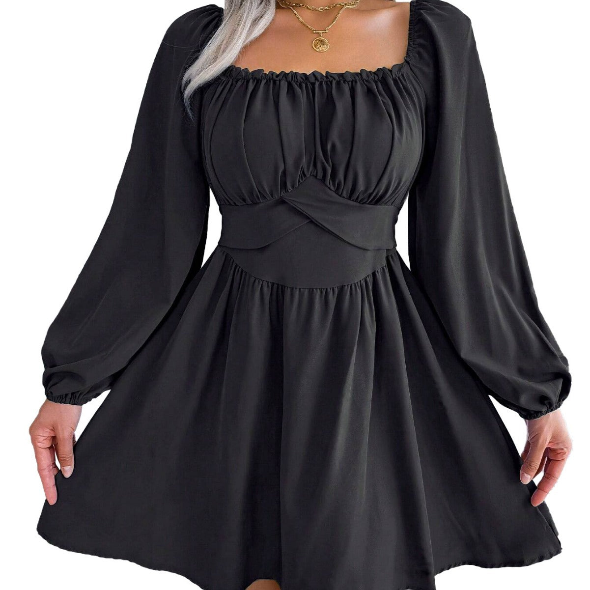 Damen Minikleid Gerafftes Oberteil Puffärmel Norvielle