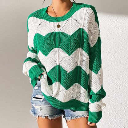 Damen Strickpullover Gewelltes Muster Weite Passform Norvielle