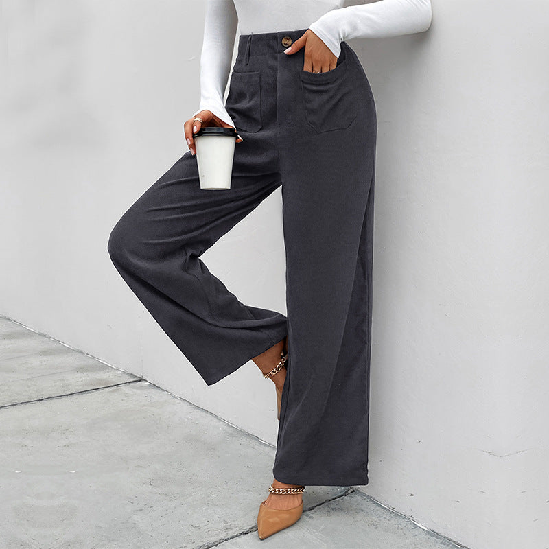 Damen Weite Hochtaillierte Hose mit Taschen und Knöpfen