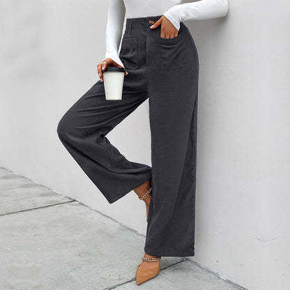 Damen Weite Hochtaillierte Hose mit Taschen und Knöpfen