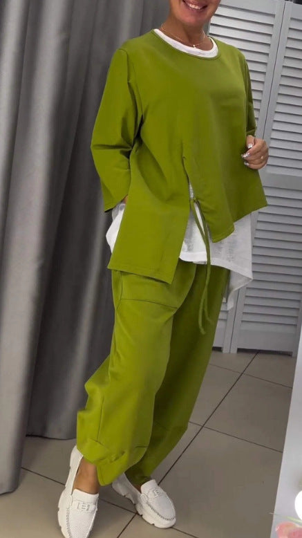 Damen Freizeit-Set 2-teilig Asymmetrisches Oberteil Bequeme Hose