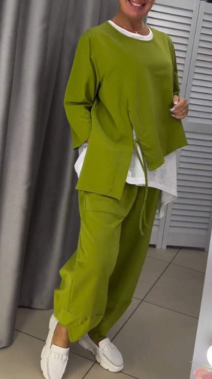 Damen Freizeit-Set 2-teilig Asymmetrisches Oberteil Bequeme Hose