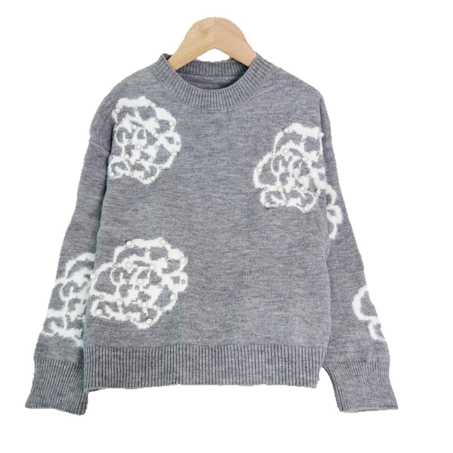 Damen Pullover mit Blumenapplikationen und Perlen Norvielle