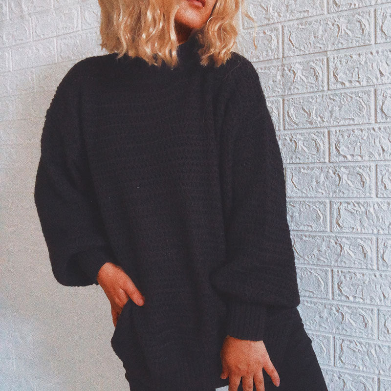 Damen Strickpullover Hochkragen Voluminöse Ärmel Norvielle