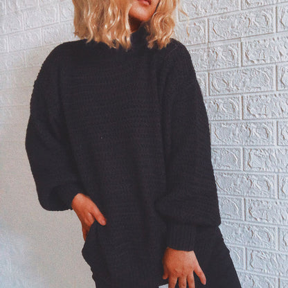 Damen Strickpullover Hochkragen Voluminöse Ärmel Norvielle