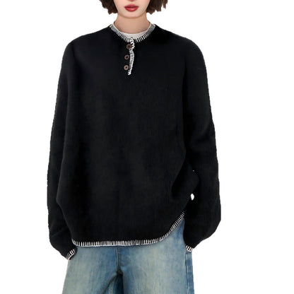 Damen Pullover Lässig Dekorative Knöpfe Kontrastfarben