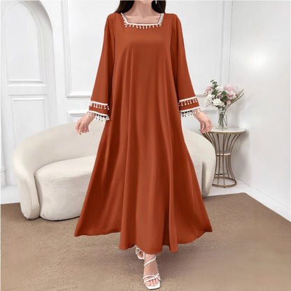 Damen Maxikleid Dekorative Fransen Weite Ärmel Norvielle