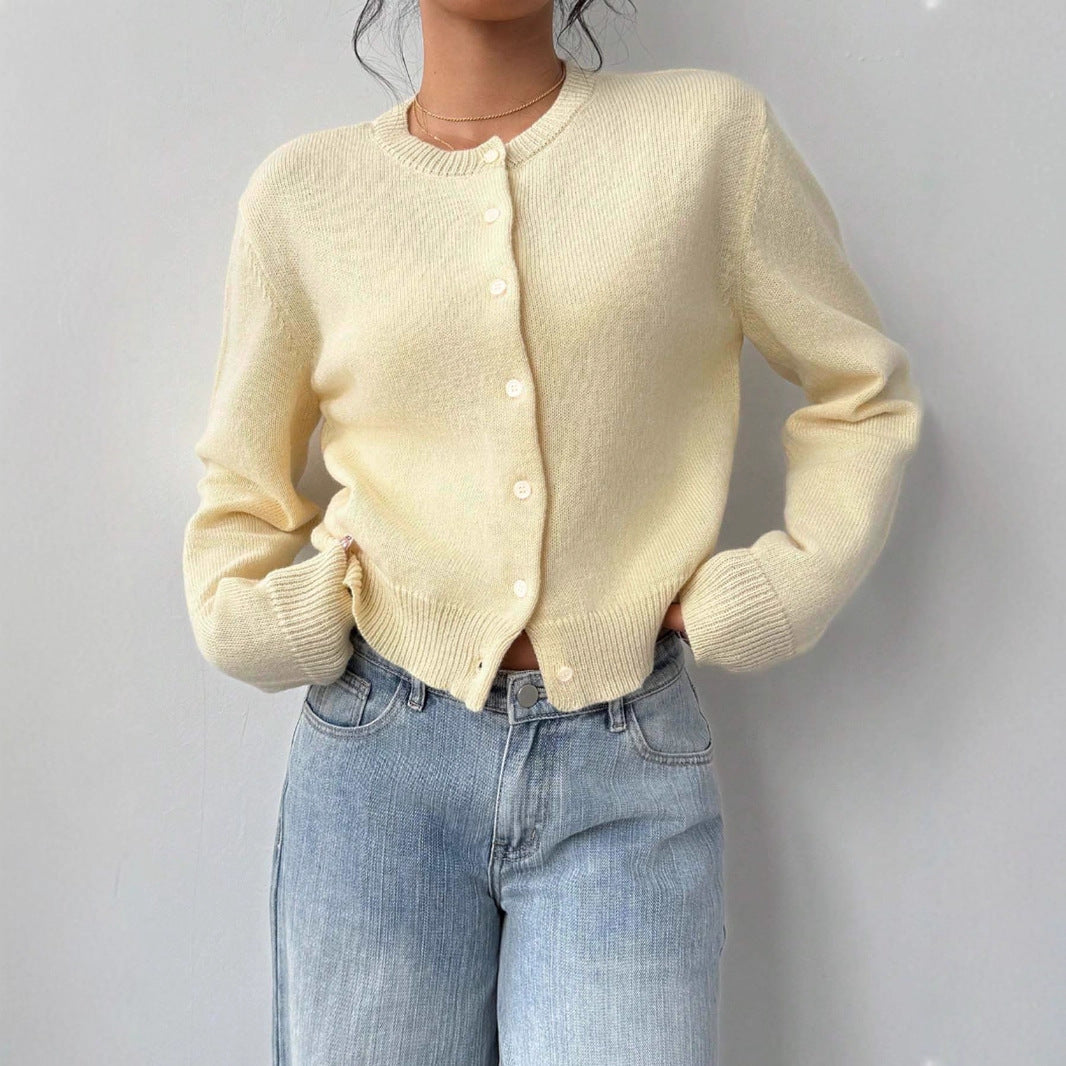 Damen Strickjacke Weiches Baumwoll-Material Knöpfe Beige